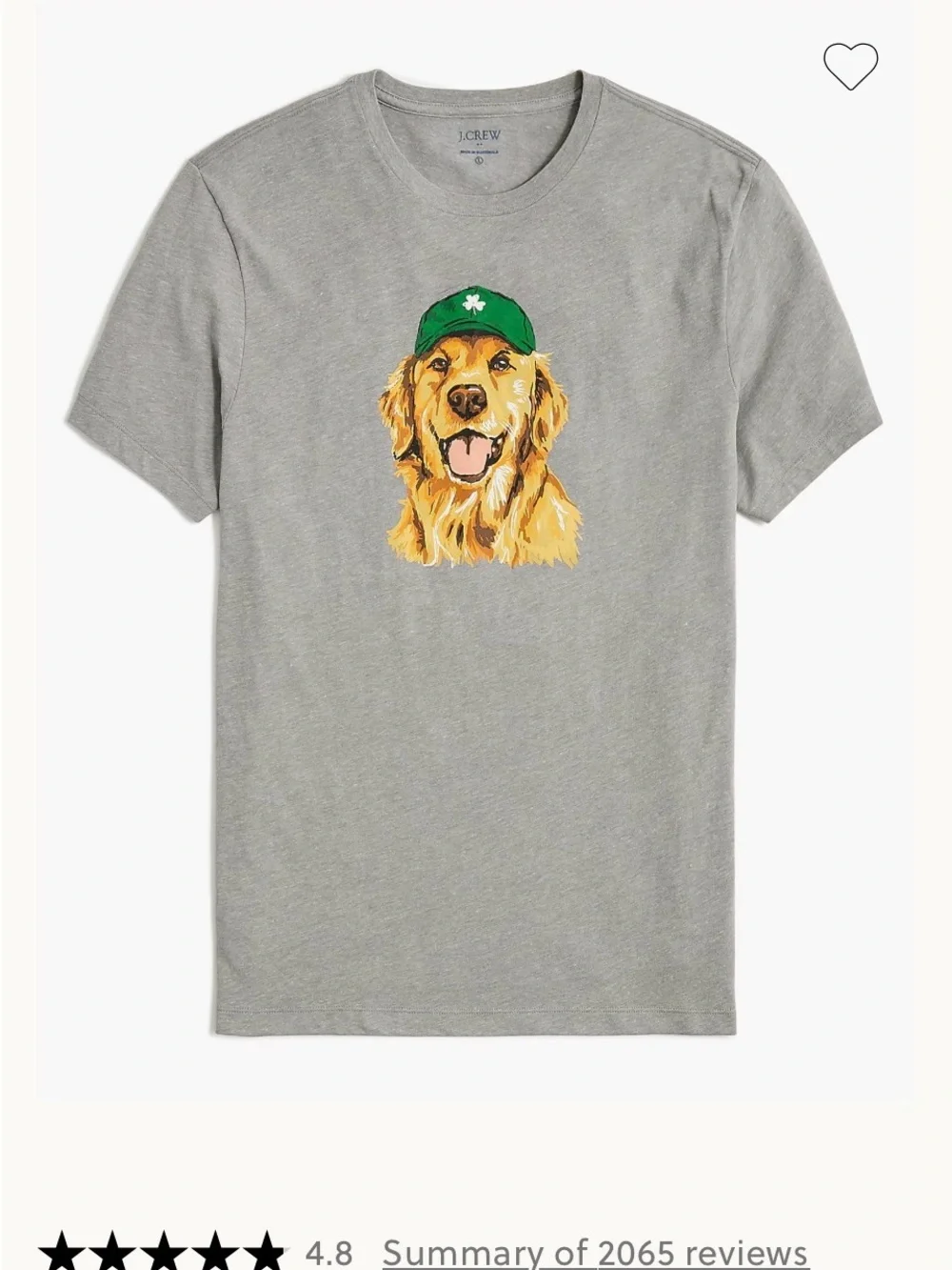 J. Crew Gray Pet Tee with Golden Retriever in Green Cap